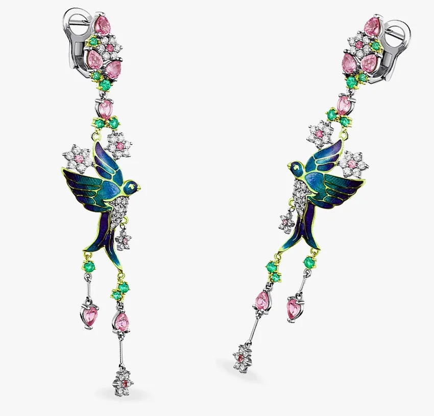 Jewelry Emporium Custom Earrings with diamonds, enamels and sapphires